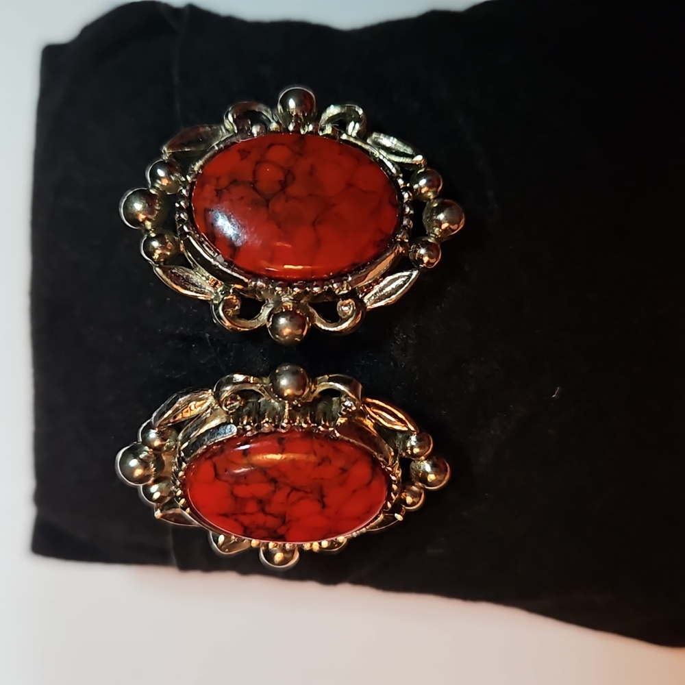 Vintage red turquoise earrings signed by ART